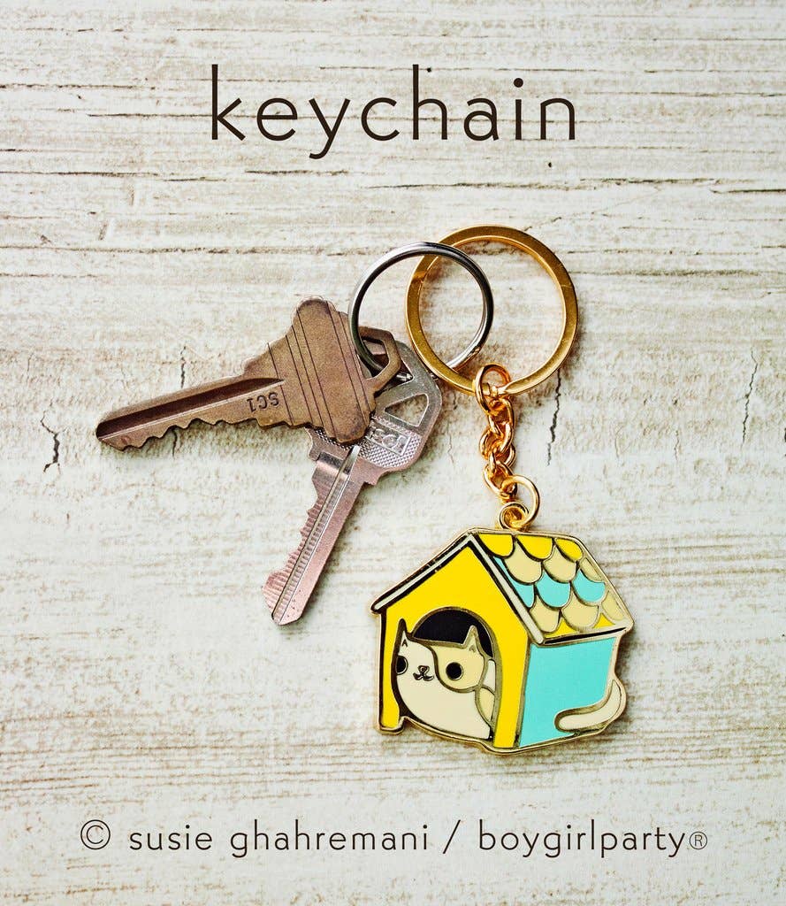 Cat House Keychain — Housewarming Gifts / Stocking Stuffer