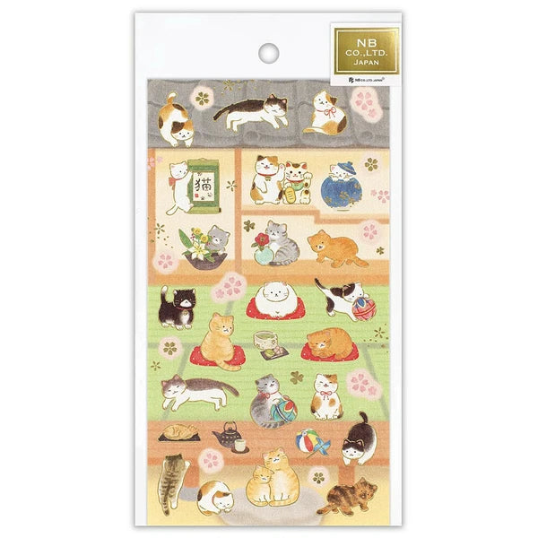 Japanese Cat Stickers with Gold Foil