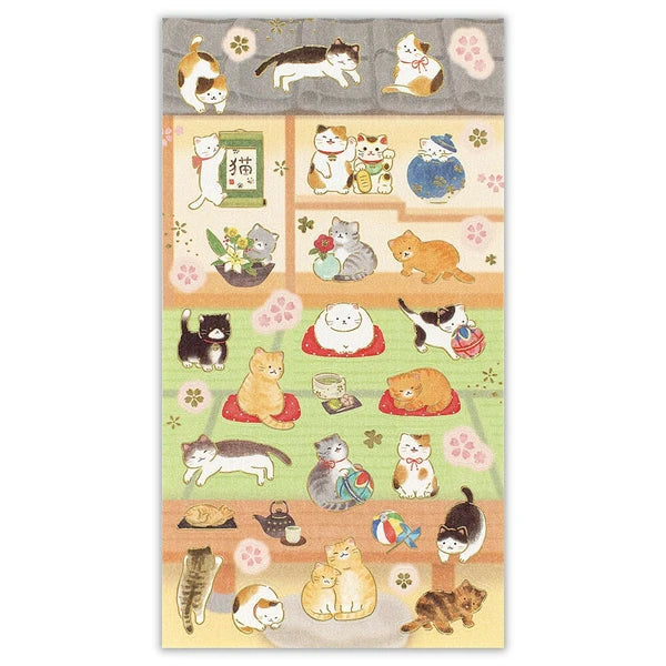 Japanese Cat Stickers with Gold Foil