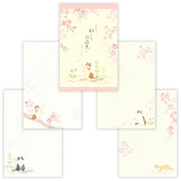 Writing Paper Pad - Cats with Cherry Blossoms