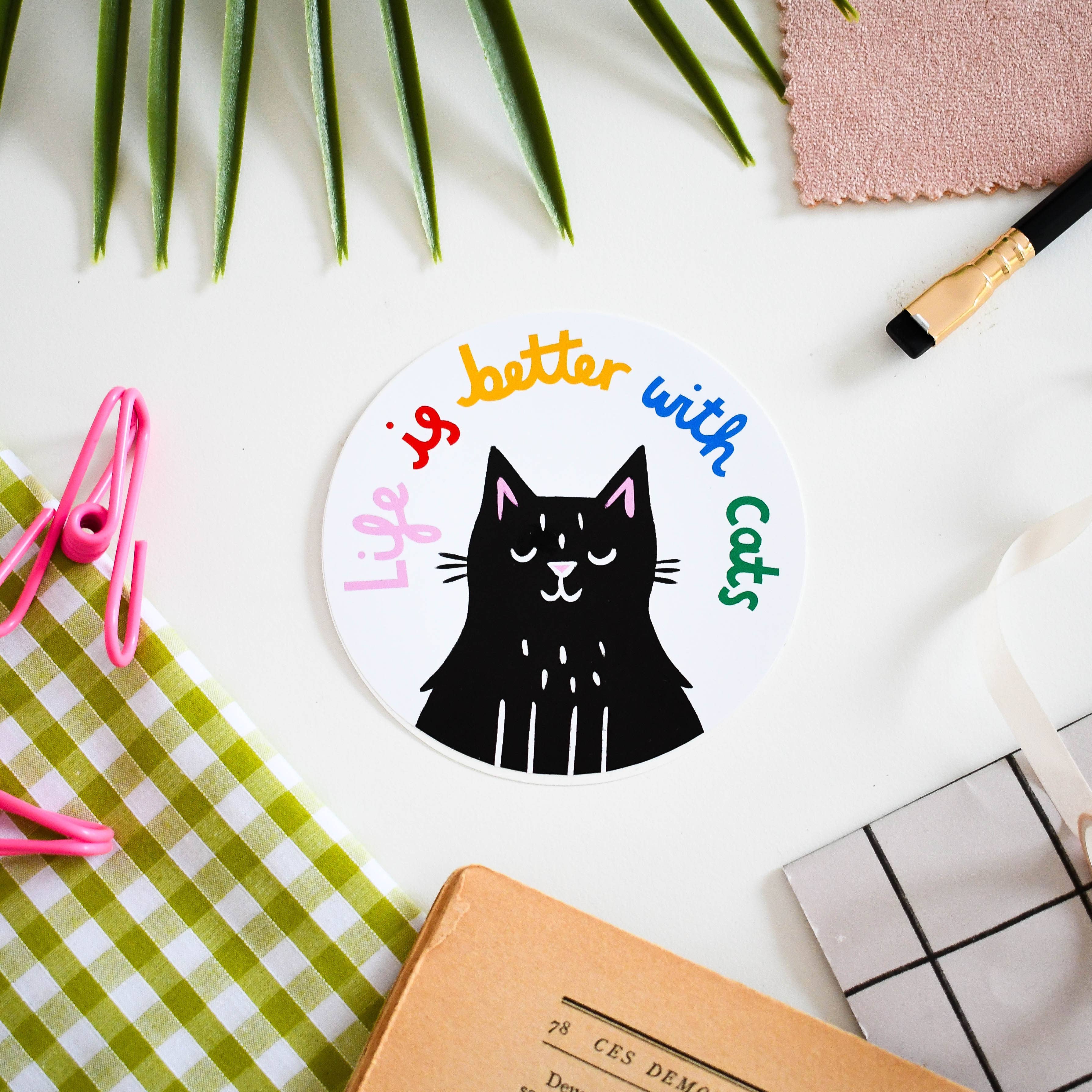 Life is Better with Cats - Colourful Vinyl Sticker: Yellow Tabby Cat