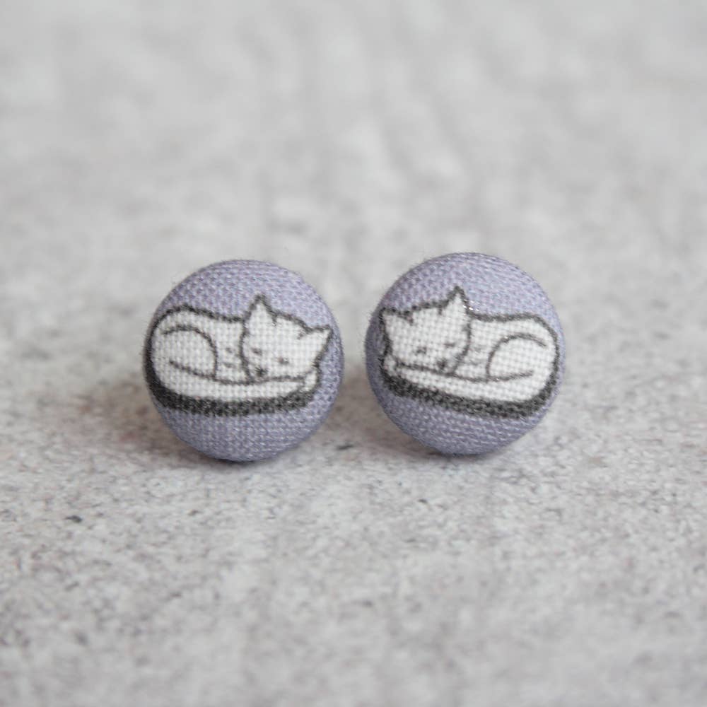 Sleeping Cats Fabric Button Earrings