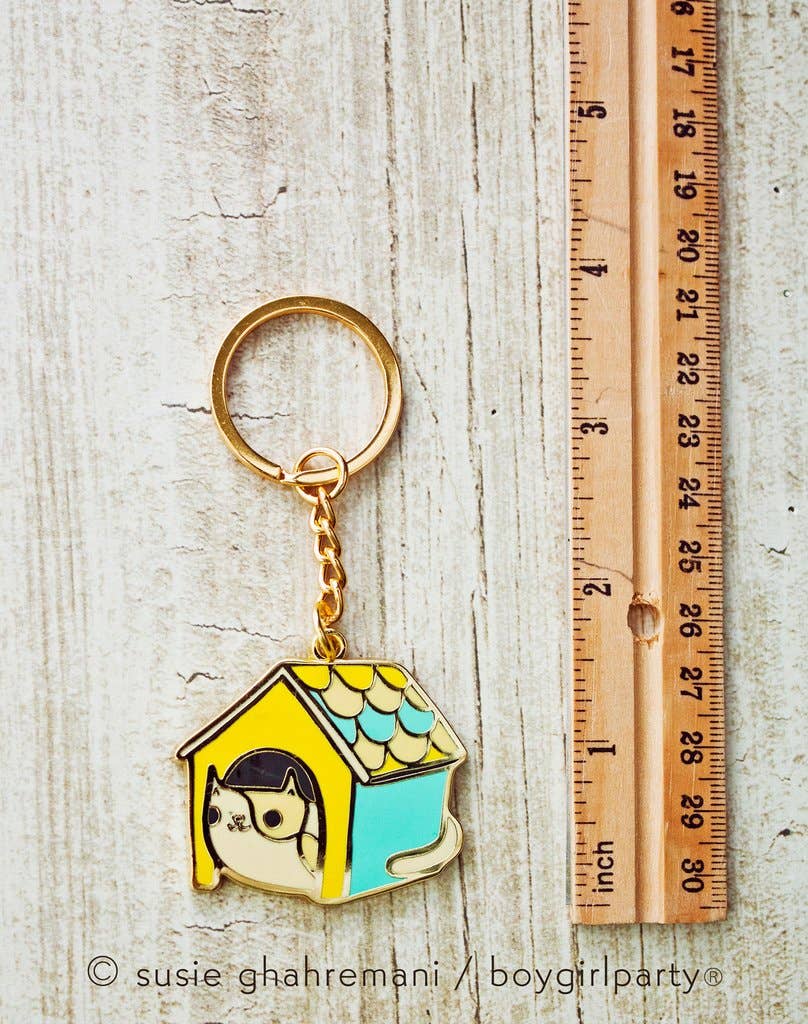Cat House Keychain — Housewarming Gifts / Stocking Stuffer