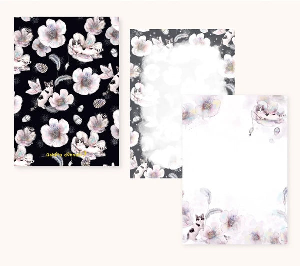 Black and White Flora Kitten Memo Pad