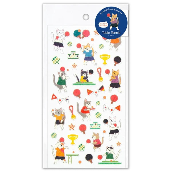 Sticker Set with Cats Playing Table Tennis