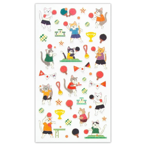 Sticker Set with Cats Playing Table Tennis