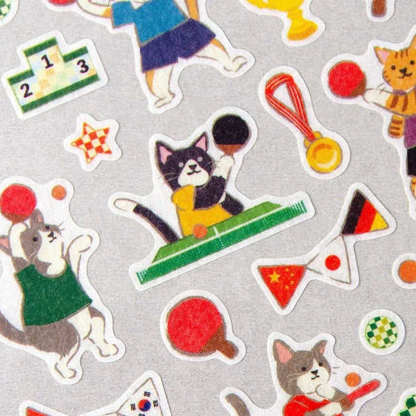 Sticker Set with Cats Playing Table Tennis