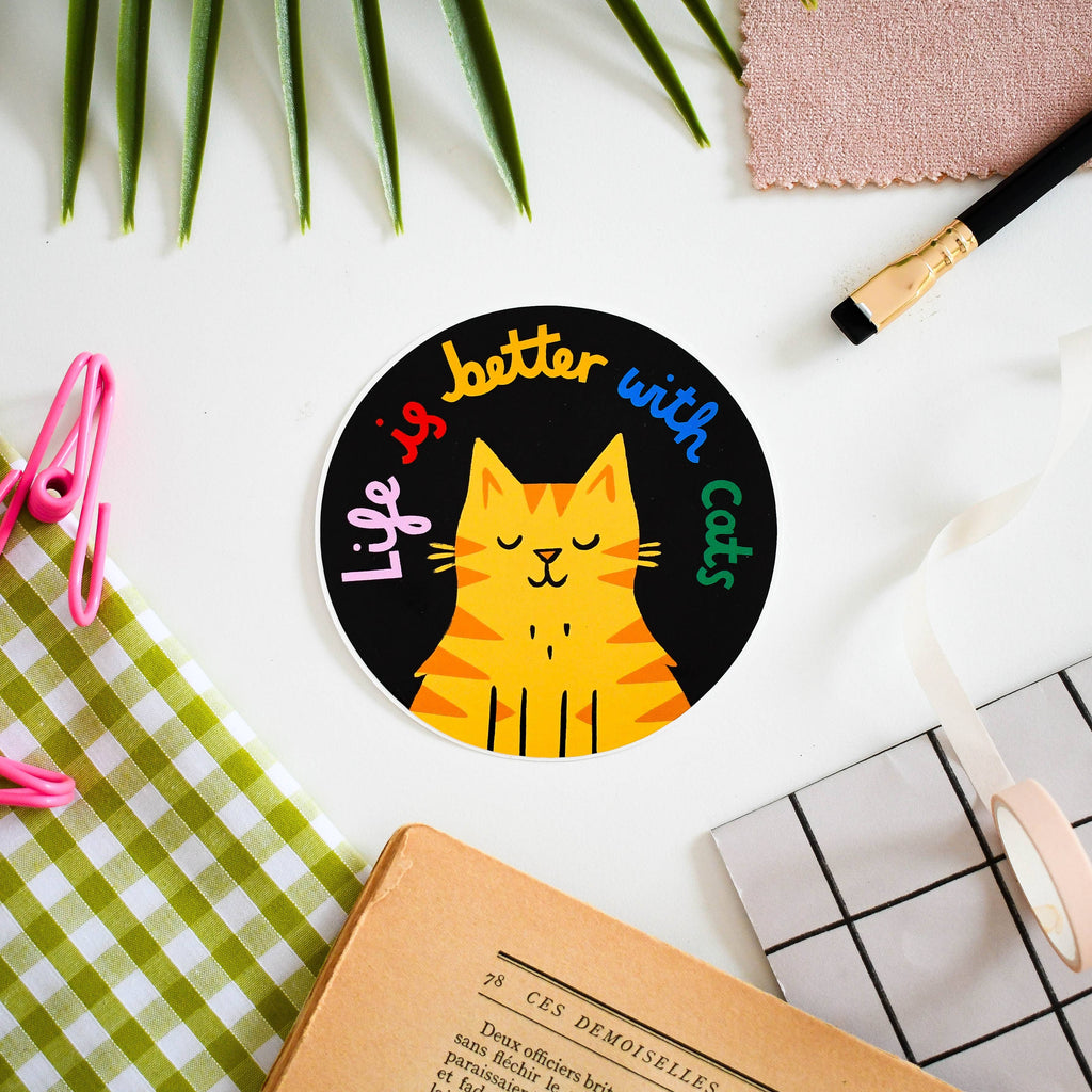 Life is Better with Cats - Colourful Vinyl Sticker: Yellow Tabby Cat