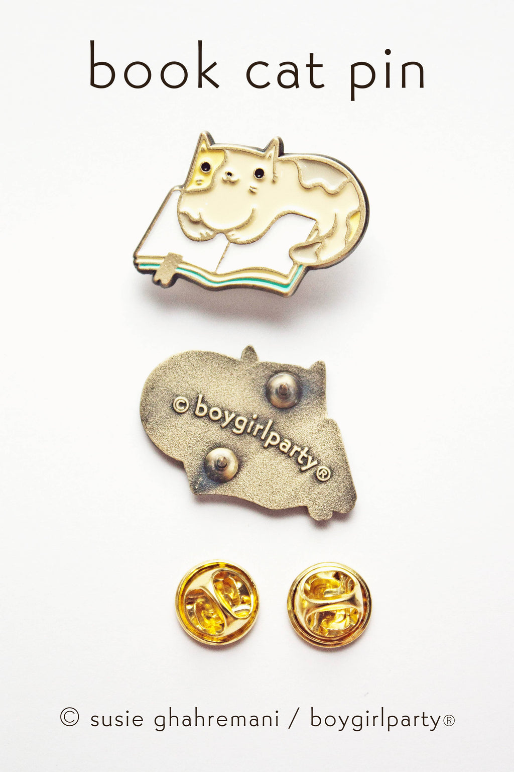 Book Cat Pin — Bookish Jewelry — Cute Calico Cat Enamel Pin