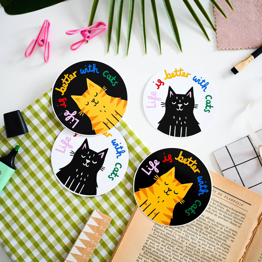 Life is Better with Cats - Colourful Vinyl Sticker: Yellow Tabby Cat