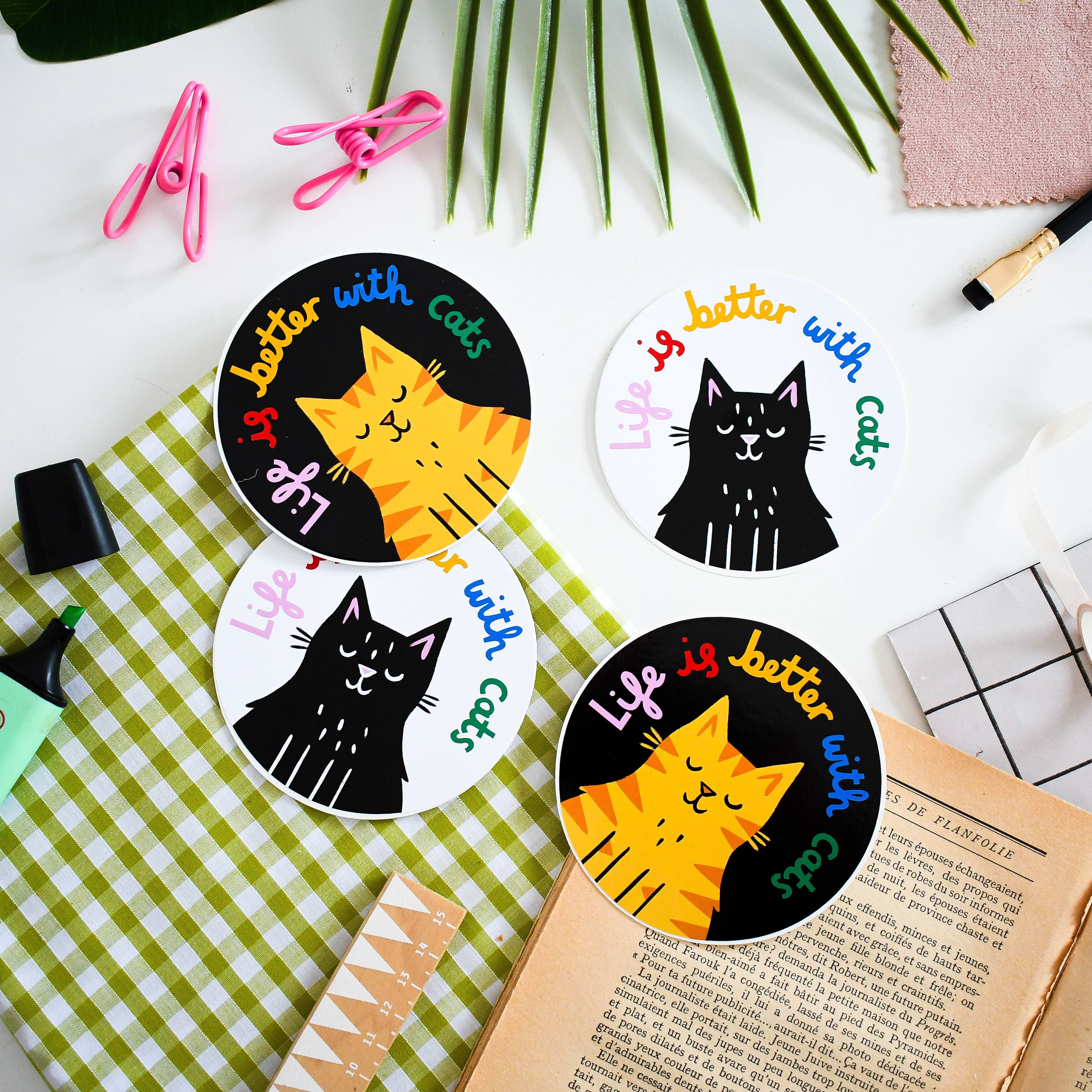 Life is Better with Cats - Colourful Vinyl Sticker: Yellow Tabby Cat