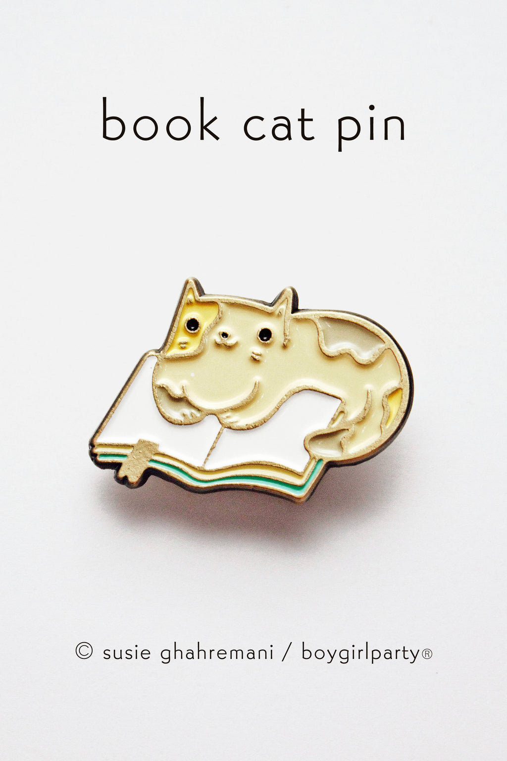 Book Cat Pin — Bookish Jewelry — Cute Calico Cat Enamel Pin