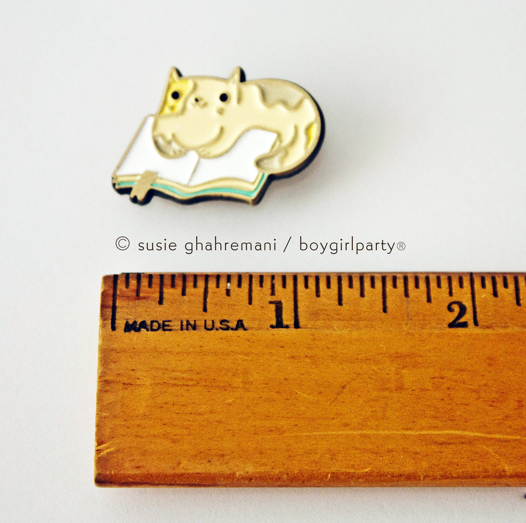 Book Cat Pin — Bookish Jewelry — Cute Calico Cat Enamel Pin