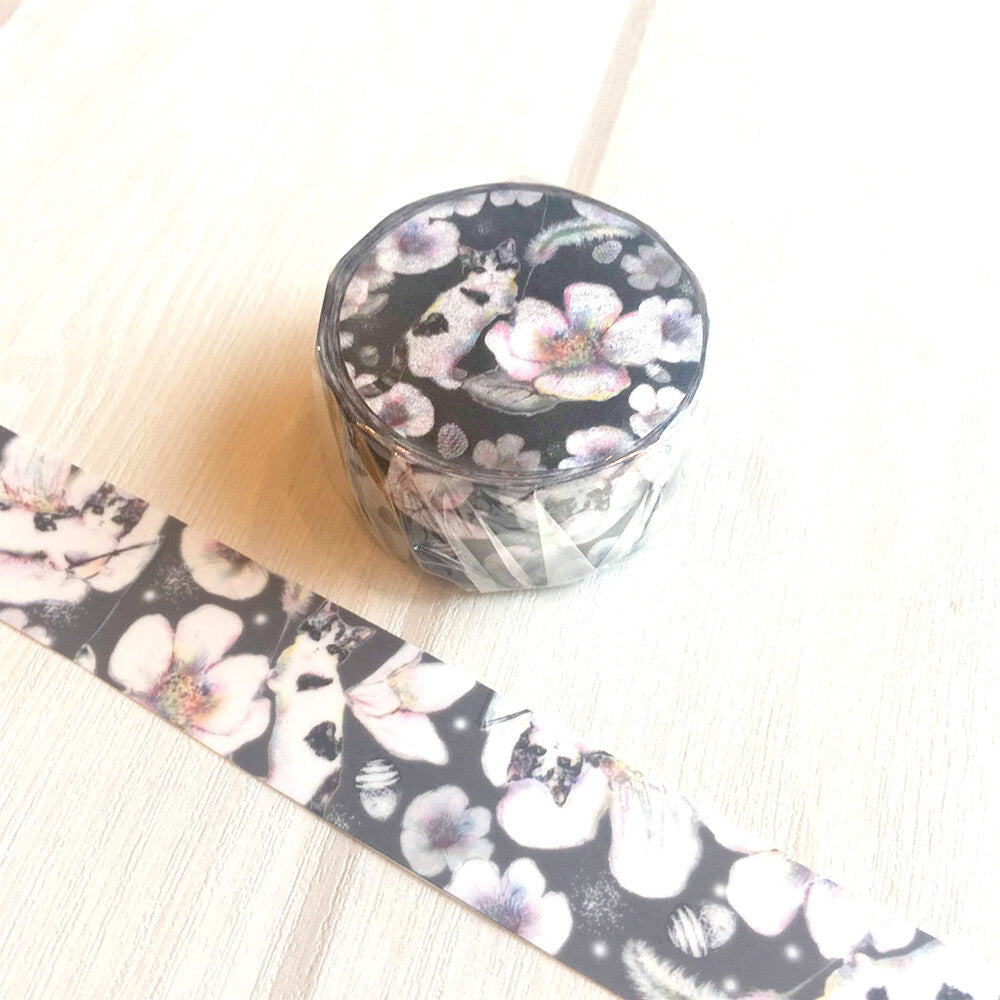 Black and White Flora Kitten Washi Tape