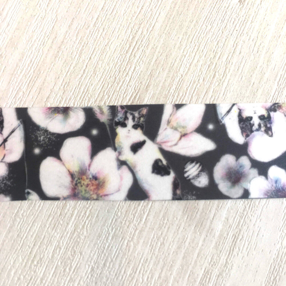 Black and White Flora Kitten Washi Tape
